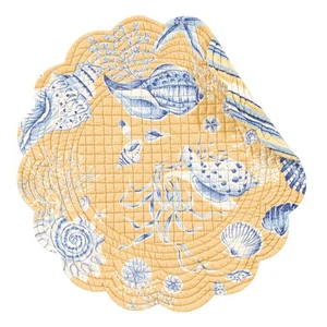 Taupe Shells Cotton Quilted Round Reversible Placemats Set of 6, 17" - Picture 1 of 4