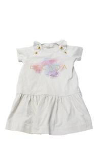 Escada Girls White Cotton Graphic Print Ruffle Neck Short Sleeve Dress Size 4 - Picture 1 of 5