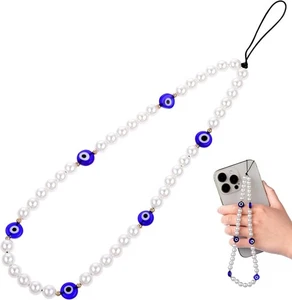 Beaded Phone Charm, Evil Eye Beaded Lanyard Wrist Strap Gemstone Phone Charm Han - Picture 1 of 7