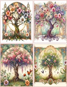 8 Art Nouveau art Deco Trees Flowers glossy blank fold out Note Card envelopes - Picture 1 of 4