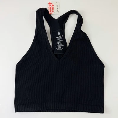 Free People Movement Cropped Tank Bralette Womens Medium Black Ribbed NWT - Image 1 of 4