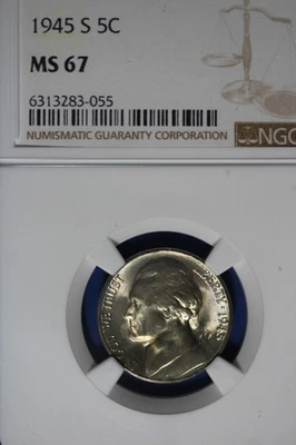 1945 S- NGC 5C MS67 JEFFERSON NICKEL #B50509 - Image 1 of 2