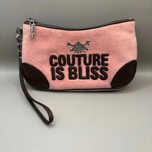 Juicy Couture Handgelenktasche Clutch Y2K rosa braun Frottee Leder Reißverschluss Krone - Bild 1 von 12