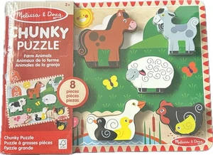 Melissa & Doug Chunky Puzzle Animaux de la Ferme 8 Pièces Jouet Préscolaire en Bois Ages 2+ �� - Photo 1/5