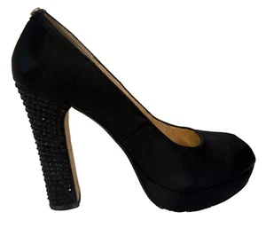 Michael Michael Kors Black Satin Peep Toe SZ 7 Platform W/Studded Rhinstone Heel - Picture 1 of 11