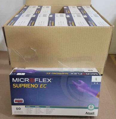 NEW Case of 500 Ansell Microflex Supreno EC Nitrile Gloves, sz L, Purple $180 Foto 1 de 2
