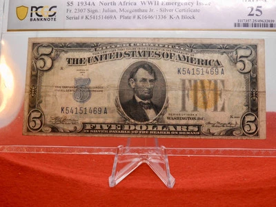 1934-A $5 Silver North Africa Fr. 2307 PMG 25👀💥💥👀 - Image 1 of 2