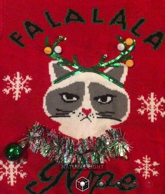 Ugly Christmas Sweater Cat Medium 7-9 Red "FaLaLaLa Nope" Grumpy Cat - Image 1 of 4