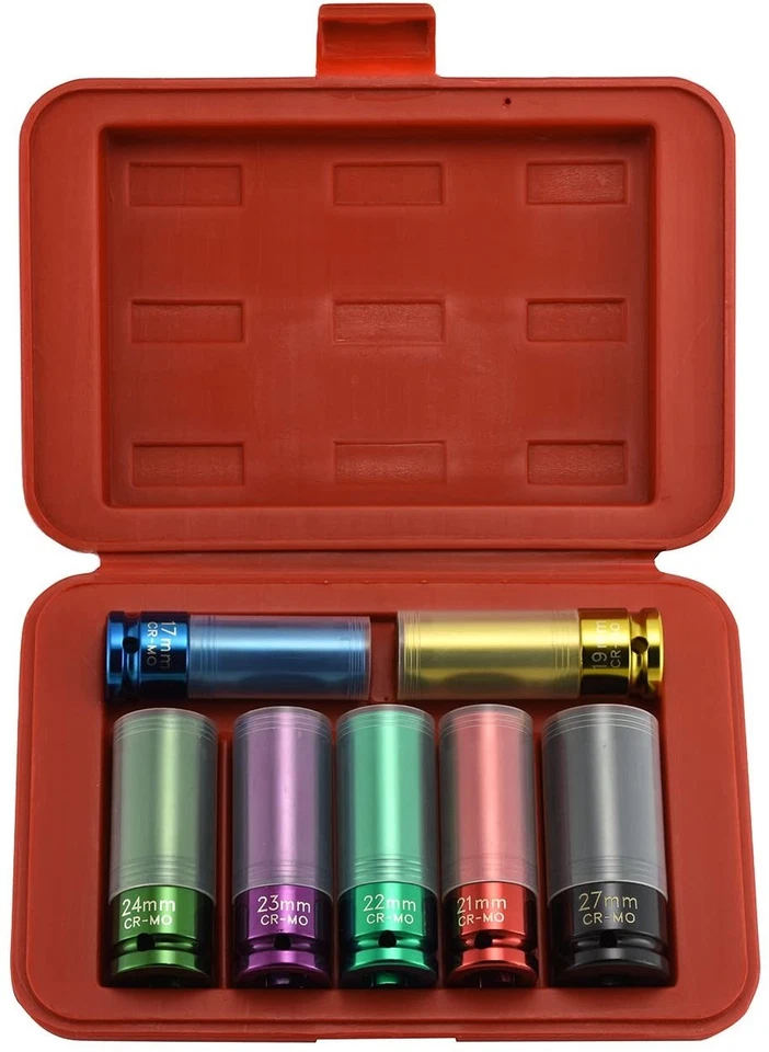 1/2" Drive Impact Wheel Rim Socket Set with Protective Sleeves, 7 Piece Set Metr - Image 1 of 3