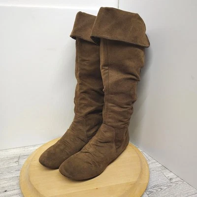 Vtg Report Over The Knee Boots Brown Faux Suede Slouchy Flat Heel Womens Sz 10 - Image 1 of 4