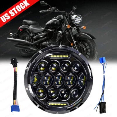 7" inch Motorcycle LED Headlight Projector DRL DOT For Suzuki Boulevard C90T C50 - Image 1 of 4