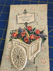 Tarjeta de felicitación de colección VC-106 - Feliz cumpleaños - Carro de flores troquelado - Brillo * RELIQUIAS - Imagen 1 de 7