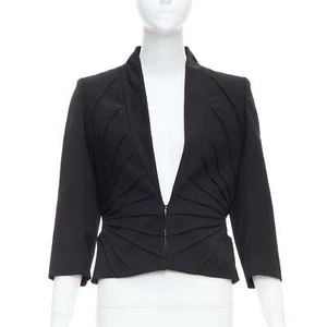 ALEXANDER MCQUEEN 2003 black virgin wool contour pleated dart blazer IT38 XS - Picture 1 of 9