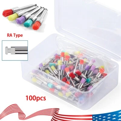 100pcs de cepillos de pulido de nailon dental Copas profilácticas RA tipo plano - Image 1 of 4