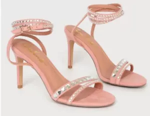 Sandalias de tacón al tobillo con tiras Lulus melocotón con pedrería talla 9 - Imagen 1 de 7