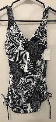 Croft Barrow Womens Tankini Swim Top Black Ivory Floral Padded Bra Adj Strap 6D - Image 1 of 4