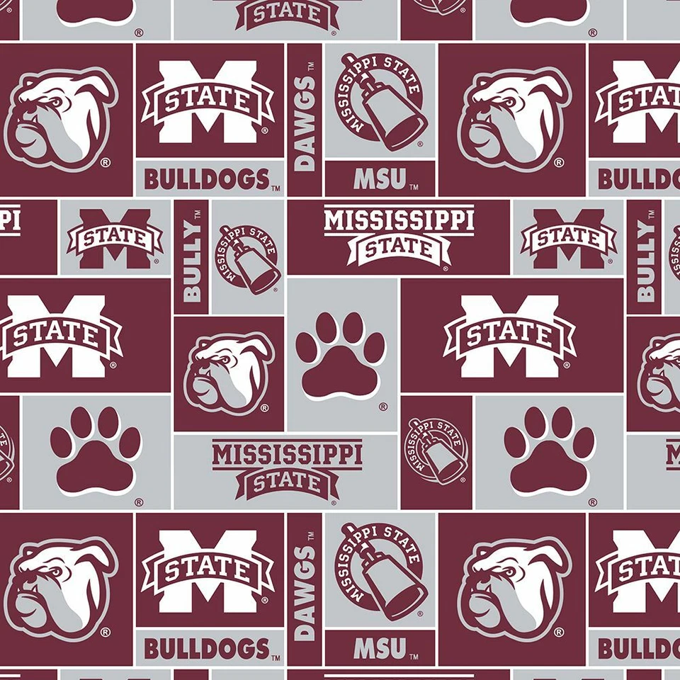 Mississippi State Bulldogs Geometric Fleece Fabric-NCAA Fleece Blanket Fabric - Image 1 of 1
