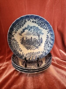 Churchill England Brook Blue Cottage Cereal Salad Dessert 6.25” Bowls Set Of 4 - Picture 1 of 7