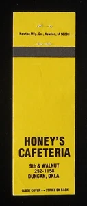 80er Jahre? Honey's Cafeteria 9th & Walnut Duncan OK Stephens Co Streichholzheft Oklahoma - Bild 1 von 2