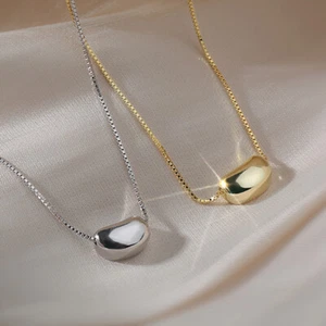 Woman Fashion 18K Gold Plated Stainless Steel Cute Bean Charm Necklace Chain - Picture 1 of 8