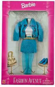 Barbie Fashion Avenue Outfit Set 1995 NIB Teal Blue Woolly Suit Gold Belt #14980 - Picture 1 of 6