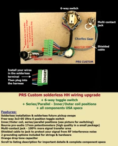 PRS Cust Solderless Wiring Upgrade/6-way Switch/Series-Parallel/Inner-Outer Coil - Picture 1 of 13