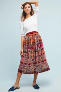 NWT Anthropologie Virgo Embroidered Skirt, by As Know As - Red motif, One Size - Picture 1 of 2