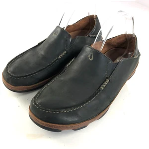 Olukai Men's US 10 EUR 43 Moloa Leather Slip On Moc Toe Shoes Black 10128-4033 - Picture 1 of 10