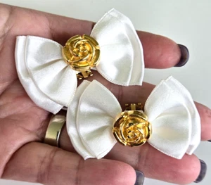 Pinzas para zapatos vintage de cinta de satén blanco lazo tono dorado rosa 2,25" de largo" - Imagen 1 de 5
