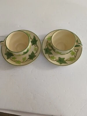 Vintage FRANCISCAN Embossed Green "IVY"Cups and Saucers. Made in California - Image 1 of 4