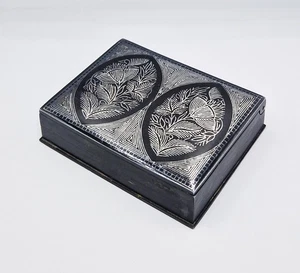 VINTAGE INDIAN BIDRIWARE SILVER INLAID STEEL TRINKET BOX 20th Century - Picture 1 of 5