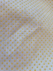 VTG Flocked DOTTED SWISS FABRIC SEMI-SHEER COTTON YELLOW DOTS ON WHITE BTY - Picture 1 of 3