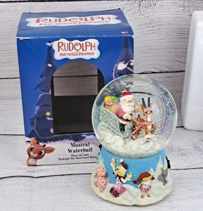 Enesco Rudolph das Rentier mit der roten Nase & der Weihnachtsmann Schneekugel mit Musik Wasserball - Bild 1 von 18