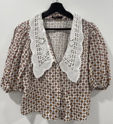 MAJE Cosange Embroidered Collar Printed Linen Shirt size 1 - Image 1 of 4