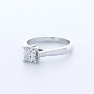 1.3 CT LAB-CREATED DIAMOND E/VVS2 PRINCESS 14K WHITE GOLD CLASSIC SOLITAIRE RING - Picture 1 of 3
