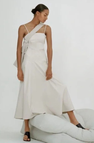 OFF WHITE ZARA abito midi smanicato ecopelle panna bianco sporco donna tg XS