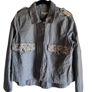 Democracy Grey Canvas Embroidered Zip Button Short Jacket With Tags Small - Picture 1 of 9