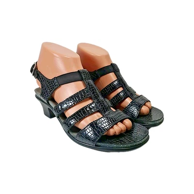 SAS Allegro Sandals Shoes Womens Size 7M Black Crocodile Embossed Patent Leather - Image 1 of 4