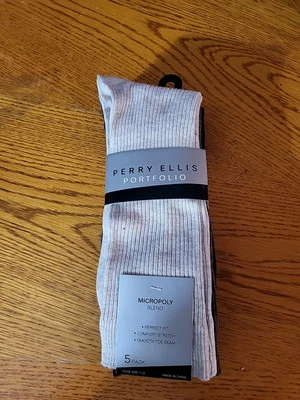 Paquete de 5 calcetines de vestir Perry Ellis Portfolio para hombre talla 7-12 mezcla de micropolios Foto 1 de 4