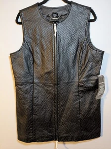 NWT - Pamela McCoy 100% Genuine Leather Full Zip Quilted Moto Vest Black Large - Picture 1 of 10