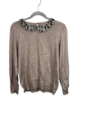 Suéter para mujer J.Crew adornado con cuello Peter Pan mediano beige tostado cuentas Foto 1 de 4