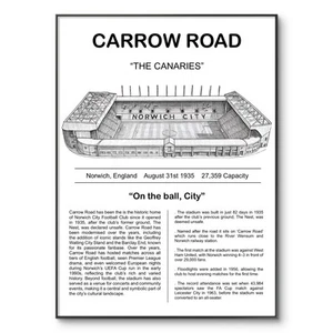 Póster de la ciudad de Norwich, póster de Carrow Road, estadio de fútbol de Norwich, regalo con impresión A4 - Imagen 1 de 4