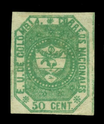 COLOMBIA 1862 Coat of Arms  50c emerald green  Scott # 21  mint  MH VF - Image 1 of 2