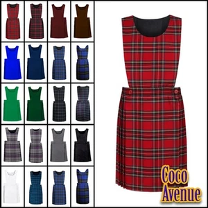 Niñas Babero Delantal Vestido Envolvente Sobre Tartán Cuchillo Plisado Uniforme Escolar Paquete de 2 - Imagen 1 de 65