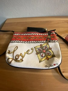 Brighton Crossbody “LOVE” Canvas Purse w/ lBlack Leather Tassel & strap. - Picture 1 of 6