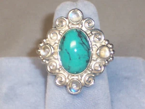 SAJEN STERLING SILVER TURQUOISE & MOONSTONE RING - SIZE 5 VINTAGE BUT NEVER WORN - Picture 1 of 3