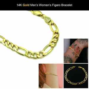 Brazalete de cadena Figaro de 2 mm de oro amarillo de 14 quilates eslabones todas las tallas hombres reales mujeres - Imagen 1 de 7