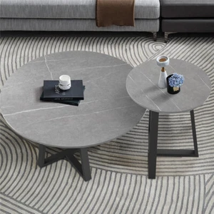 Luxury Nesting Coffee Table Set of 2 Real Slate Couch Table LivingRoom Furniture - Picture 1 of 11