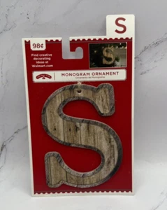 S Letter Monogram Initial Ornament Wood Rustic Look Christmas Holiday Time 4” - Picture 1 of 1