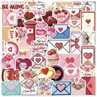 Valentines Day Envelope Style Stickers 50pk Mix Hearts Valentines FREE SHIPPING - Image 1 of 4